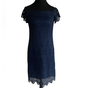 Lily Pulitzer Jade Navy Lace Off shoulder Scalloped Shell Cocktail Dress size S